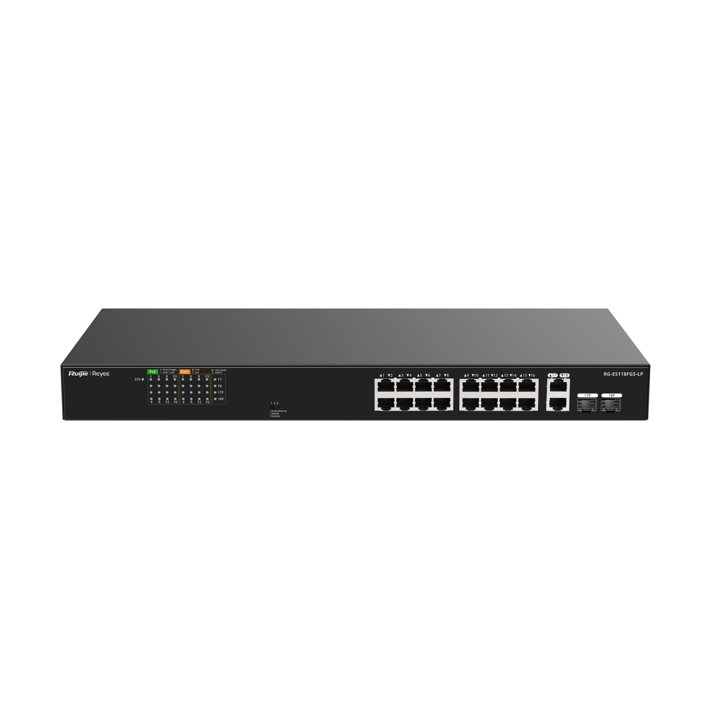 Ruijie RG-ES118FGS-LP 16-Port 10/100 Mbps with 2-Port Gigabit Unmanaged PoE Switch