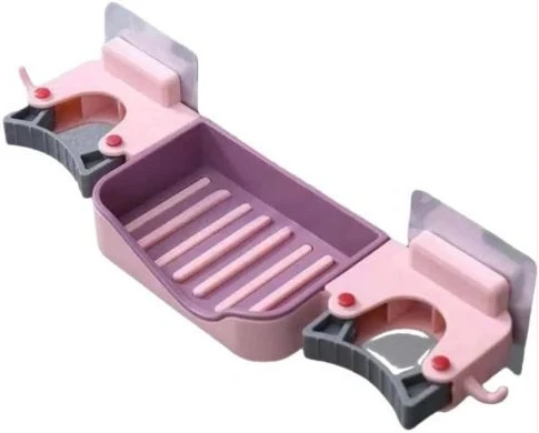Wall Mounted Soap Dish Box For Kitchen & Bathroom With Hooks - Multi-colour.