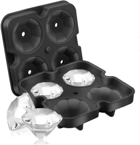 Silicone 4 PC Diamond Ice Cube Mould Tray For Whisky Cocktail Water Juice - Black