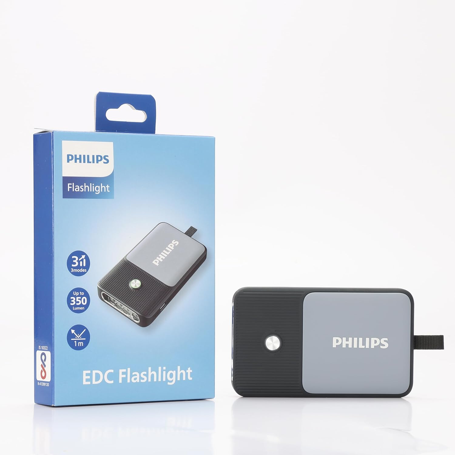 Philips Torch Light, Small Torch Light Pocket Size, Banknote Detecting Light with 1200mAh Flat Flashlight Rechargeable, 350 Lumens, 3 Lighting Mode for Everyday Carry and Emergencies