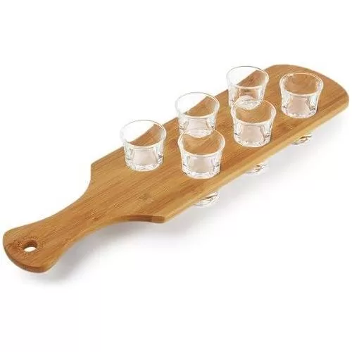 40cm Shot Plate With 6 Glasses Shot Cups Board Paddle Shot Stamper Flight Shot wooden Board Holder Tray Great Gift Idea- Multicolor