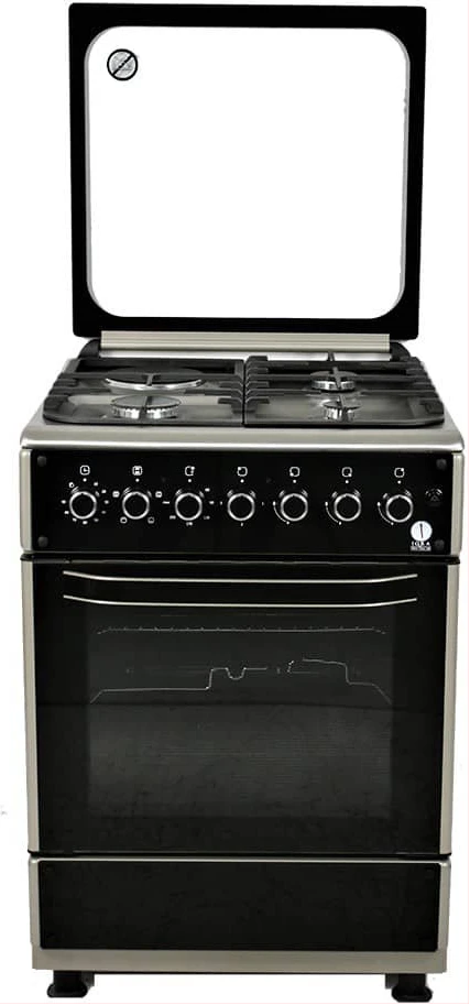 IQRA 60x60cm Cooker IQ-FC6011SS; 3 Gas Burners + 1 Electric Plate With Electric Oven and Grill, Oven Timer, Auto Ignition, Grill & Rotisserie - Stainless Steel