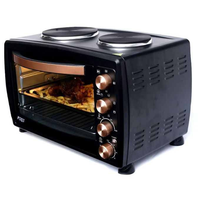 Pixel 38 Litres Oven With Two Hot Plates Rotisserie - Black