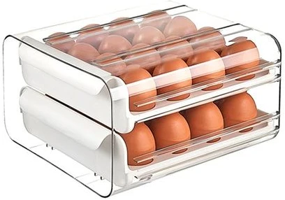 32 Eggs Tray Storage Box Double-deck Refrigerator Drawer, White
