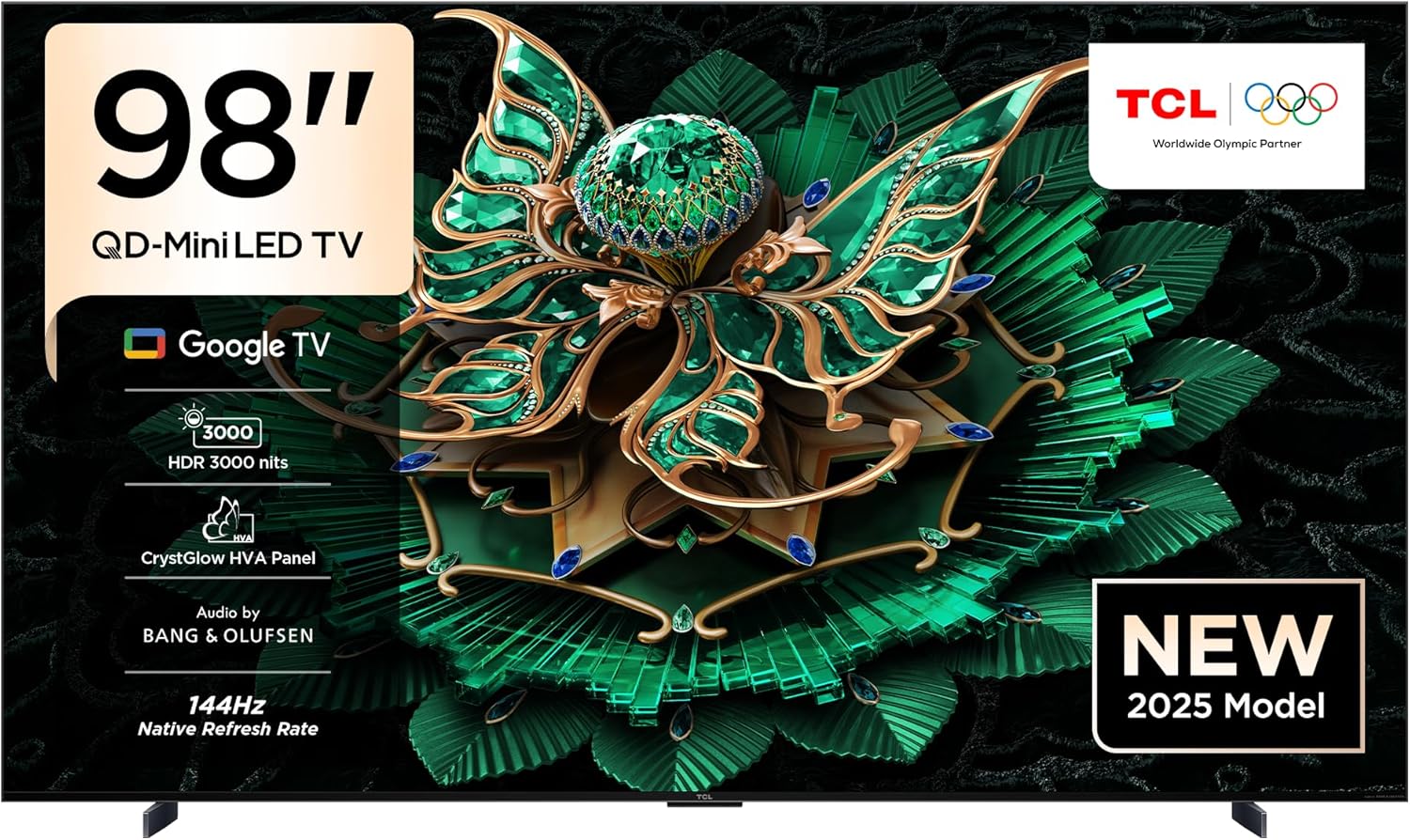 TCL 98 Inch Smart TV 4K QD-Mini LED 98C7K (2025 Model), Colorful Quantum, Crystal HDR, 3000nits, Gaming Google TV, 144Hz Native Refresh Rate, Audio by Bang & Olufsen, Dolby Atmos, Game Master