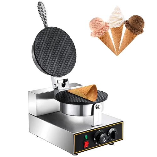 Commercial Waffle Ice Cream Cone Maker 1000W Nonstick Coating Surface Stainless Steel Egg Roll Machine with Adjustable Temperature and Time Controlfor Restaurant Bakeries, 10x13 inch, Black