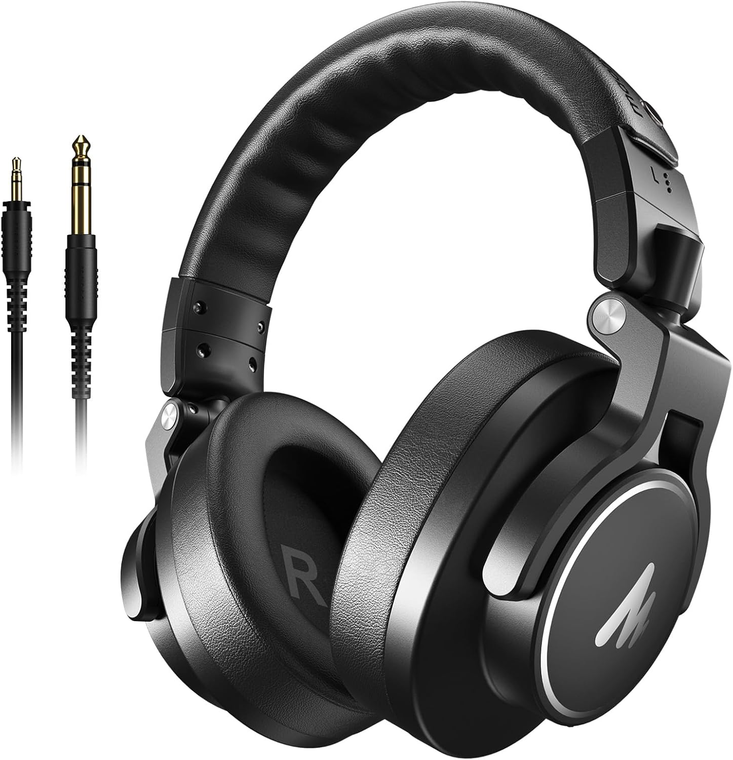MAONO Studio Monitor Mixing DJ Headphones, 50mm Driver Professional Over Ear Wired Headset with 3.5mm to 6.35mm Jack for Guitar AMP, Piano, Music Production, Keyboard, Recording, Podcast, MH700 Black