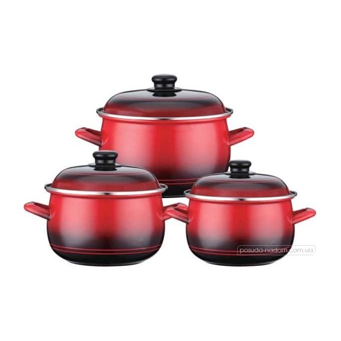 6 Piece Enamel Saucepans Cookware Set Suitable For Induction Coooker- Red/Black