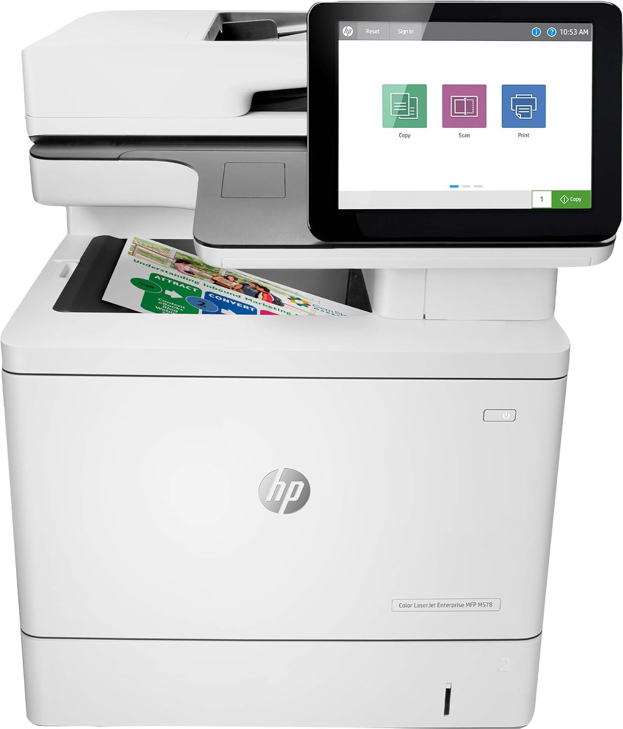 HP Color LaserJet Enterprise MFP M578dn (7ZU85A) Functioned With Print, Copy, Scan, Fax (Optional), From 5 To 15 Users, Duty cycle (monthly, A4) Is Up to 80,000 pages, 1 Year Warranty