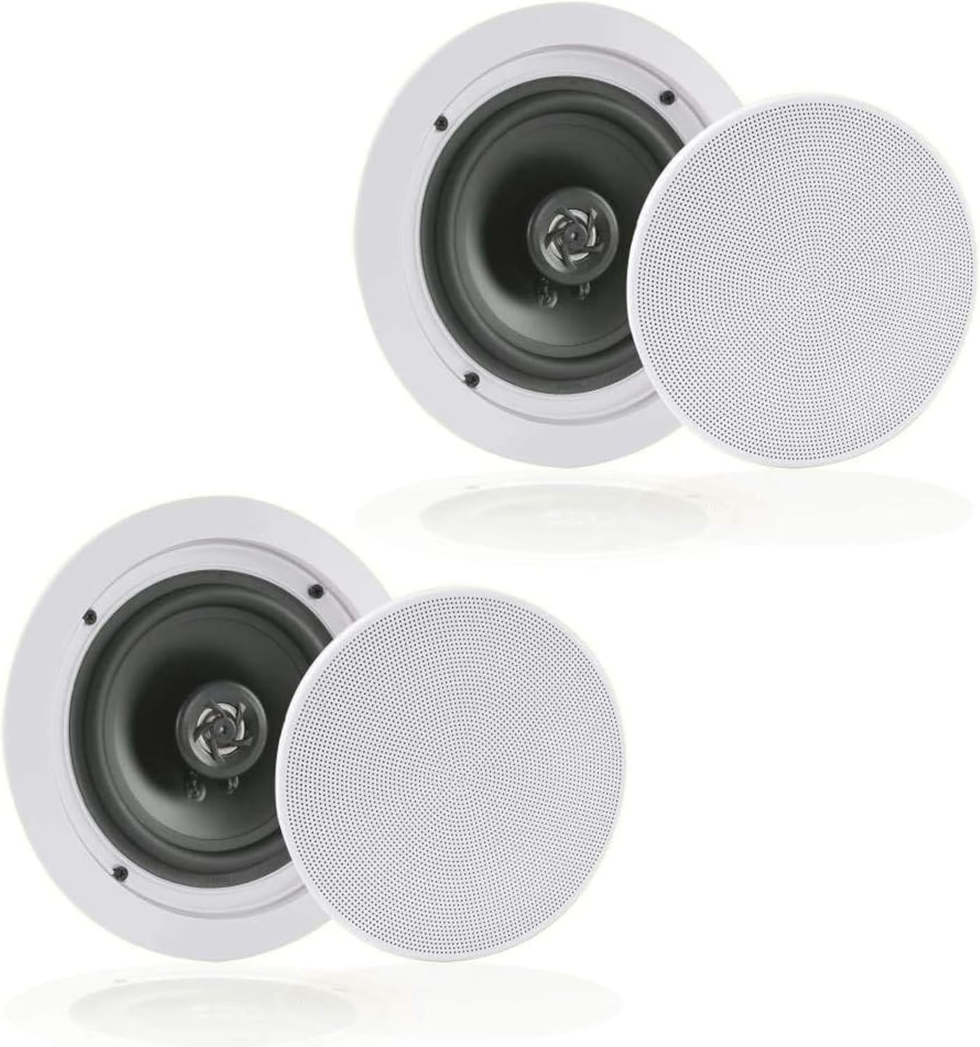 Pyle 6.5” Pair 300W Bluetooth Flush Mount In-wall In-ceiling 2-Way Speaker System Quick Connections Changeable Round/Square Grill Polypropylene Cone & Polymer Tweeter Stereo Sound