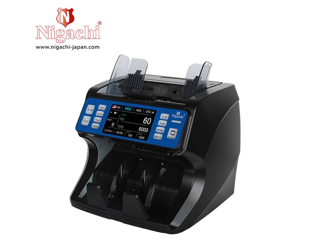 Nigachi NC-10 Mix Money Counting Machine, Max 500 Notes Hopper Capacity, Max 200 Notes Stacker Capacity, Roller Friction Feed System, 800,1000,1200 Notes/min Counting Speed, Black