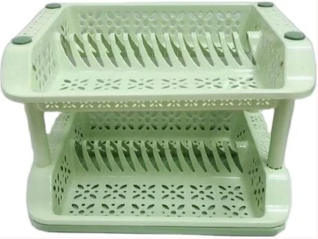 2 Tier kitchen Plastic Dish Draining Drying Storage rack tray, Green