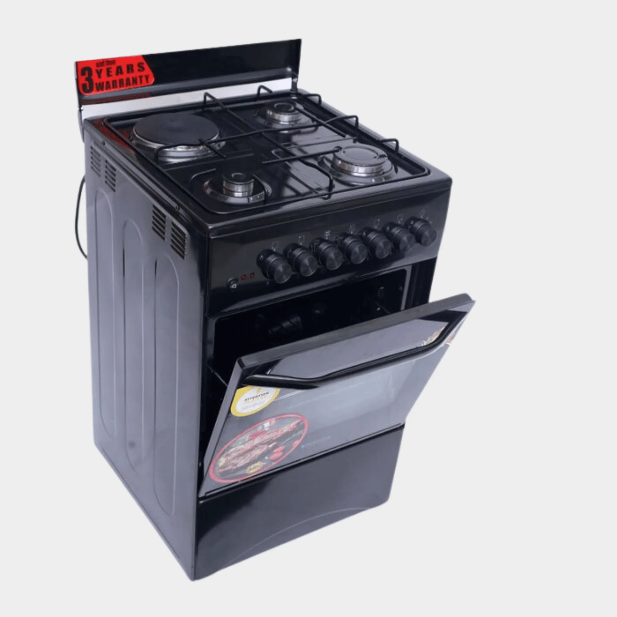 Blueflame GL-General Cooker, 3 Gas Burners + 1 Electric Plate, 50x50cm, Gas Oven & Grill - Black