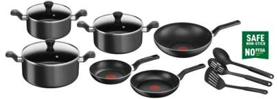 TEFAL Super Cook 12pc Cookware Set B143SC86, Frypans 22/24 cm, Wokpan 28 cm, Stewpots 22/24/28 cm, Spoon, Slotted Spoon, Slotted Spatula