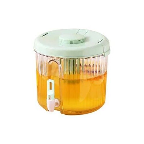 3L Round Ribbed Plastic Drink Dispenser With Tap Fridge Tea Juice Cold Water Pitcher With Ice Guard And Removable Infuser Bucket Water Kettle With Faucet Container - Multicolor