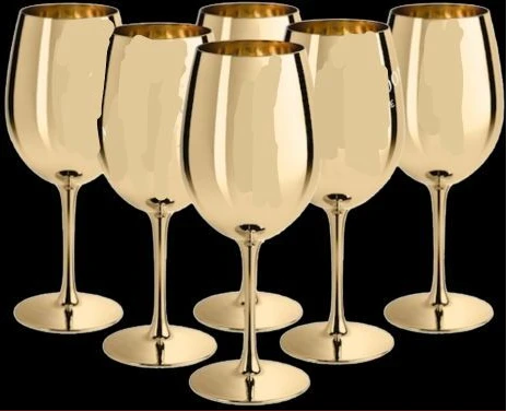 6 Pc, 18.5oz Juice Champagne Stem Wine Glasses Decorative - Gold