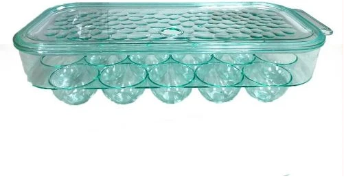 16 Egg Tray Holder For Refrigerator, Stackable Organizer Bin With Lid, Green