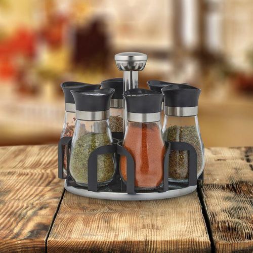 6 Spice Seasoning Jars with Lids Kitchen Storage Bottles Countertop Freestanding Rotating Spice Rack Organiser Holders