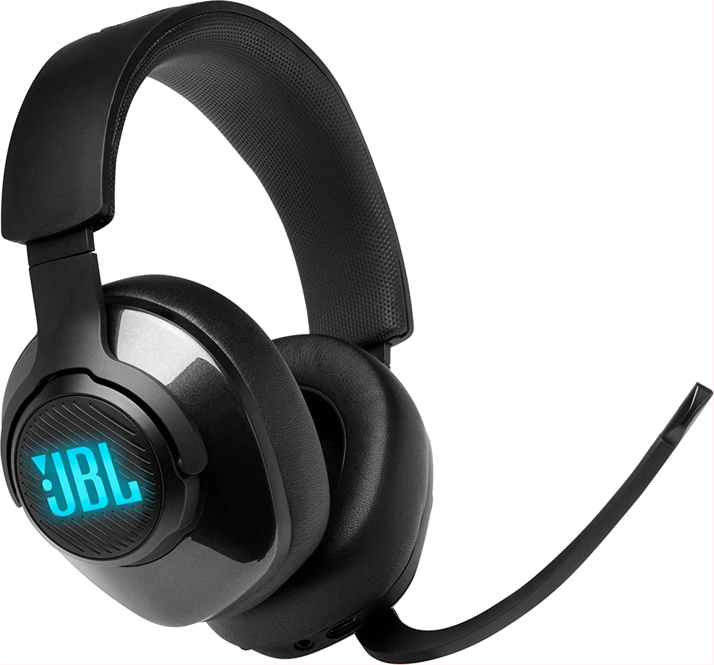 JBL Quantum 400 Gaming Headphones, Wired Over Ear Gaming Headphones with Flip-up Boom Mic, JBL Quantum Surround Sound, 3.5mm to USB Type-A Adapter - Black