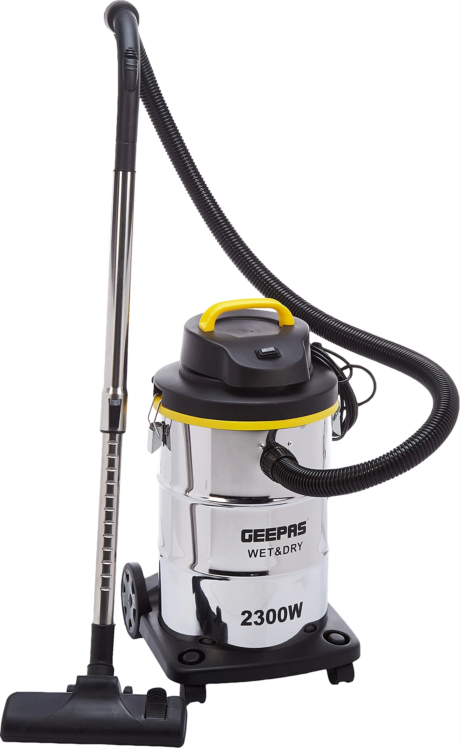 Geepas GVC19011 2300W 2in1 Blow and Wet & Dry Vacuum Cleaner 23L Steel Drum Tank with Powerful Copper Motor 2Year Warranty, Silver