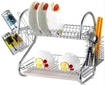 2 Tier Steel Plate Dish Drying Draining Rack Storage Organizer, Silver