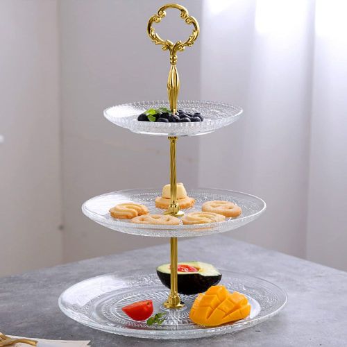 3 Tier Glass Cake Stand Serving Tray Tower Dessert Holder Pastry Serving Platter Display Decoration- Clear.