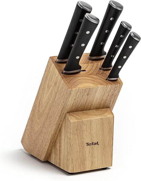 TEFAL Ice Force Block + 5 Knives Ice Hardening, Stainless Steel Blade Kitchen Utensil, High Performance Cutting and Cutting Edge,10 Year Guarantee, K232S574