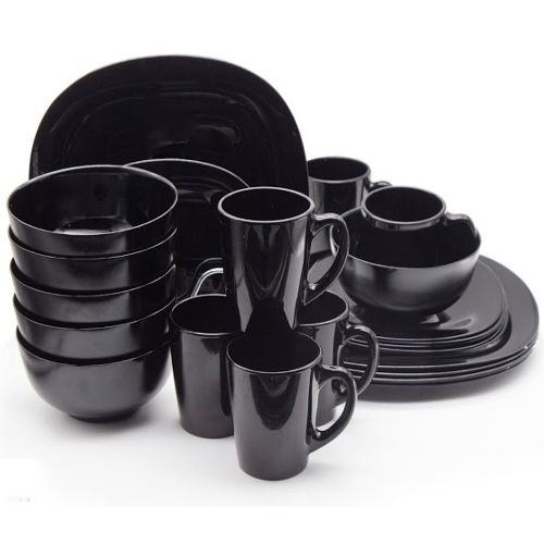 Luminarc 24 Piece Plates, Side Plates, Cups And Bowls Dinner Set - Black