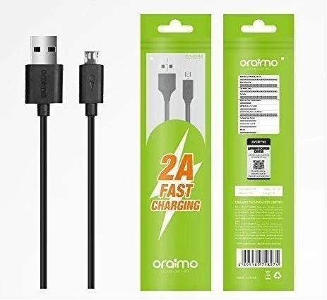 Oraimo CD-52BR Tecno , Infinix , Redmi & Itel Fast Charging Data Sync Cable -& Charger - Black
