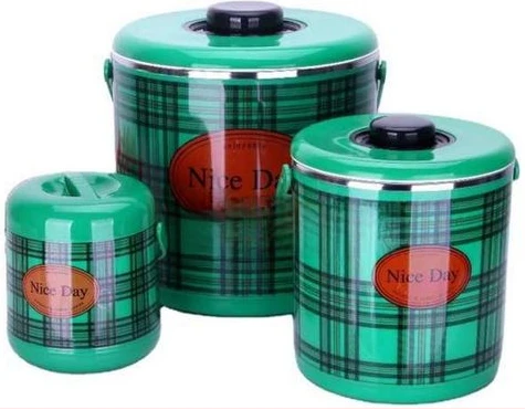 3Pc Checked Food Warmer Dishes Thermal Insulation Hot Pot Casserole Lunch Boxes - Green