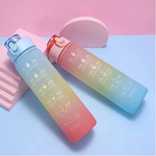 1L Time Marked Fitness Jug Outdoor Frosted Water Bottle, Multi-Colour