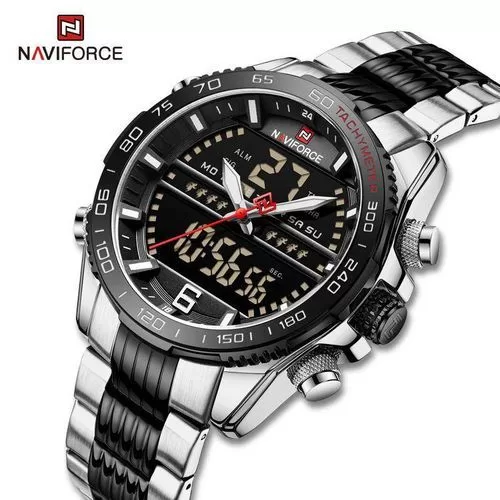 Naviforce Mens Stylish Waterproof Sports Casual Watch _ Silver, Black