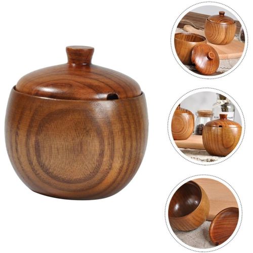 Wood Salt Box and Pot, Holds Salt for Easy Pinch Wood Spice Jar Condiment Pot Sugar Serving Bowl Wood Seasoning Box Kitchen Tool Pickle Container Spice Bottle Coffee Creamer Jujube Wood