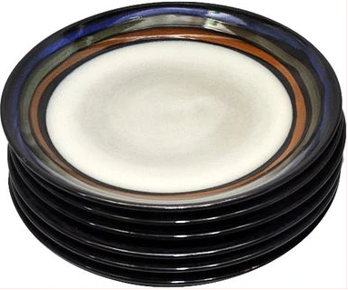 6 Pieces Brown Line Side Plates - Cream