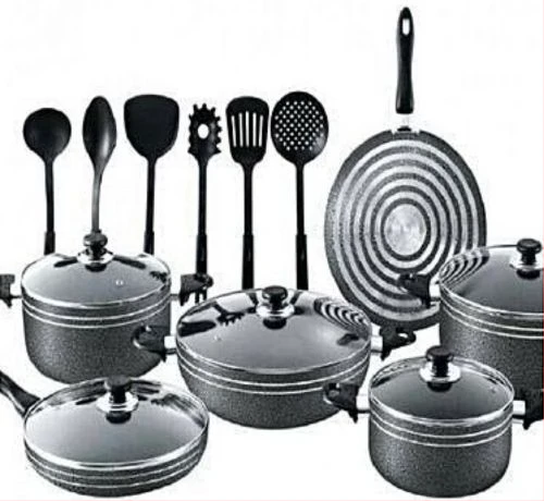 Tornado 17 Piece Tornado Non-stick Saucepan Cookware Pots, Black