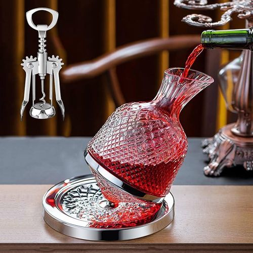 Spinning Decanter for Whisky, Wine, 1500ML Crystal Glass Wine Decanter Set for Wedding Gifts Wine Lovers