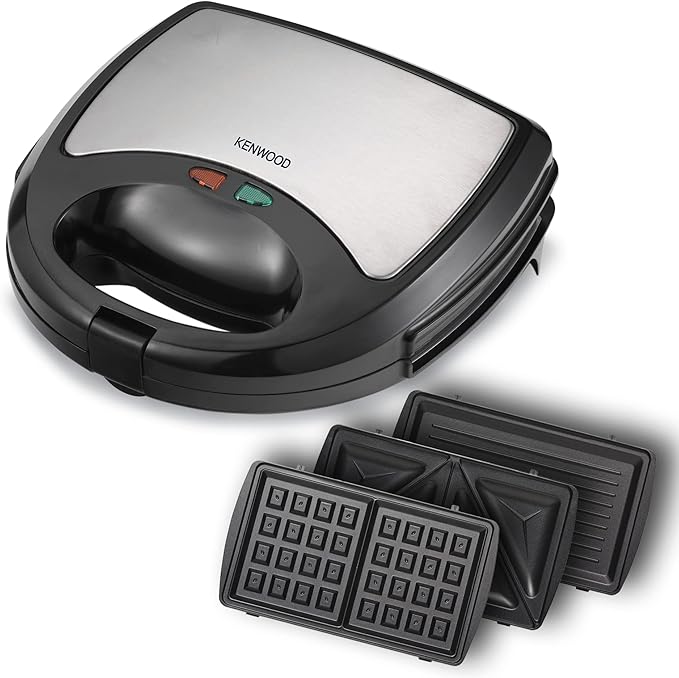 Kenwood Sandwich Maker 3 In 1 Sandwich, Grill/Griddle, Waffle, Dual Plate Press For Toasties, Easy To Use & Clean, Non-Stick Plates, Compact Size Bread Toaster Black/Metal SMM01.A0BK