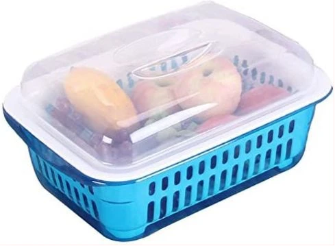 Double Layer Fruit Plate, Vegetable Basket, Kitchen Storage, Drainer-Blue