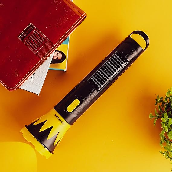Krypton Rechargeable LED Torch with Solar Panel- KNFL5159, Rechargeable and Easy to Use, Energy Efficient Design with Solar Panel and AC Charging, Compact, Portable and Light-Weight Design with 6 Hour