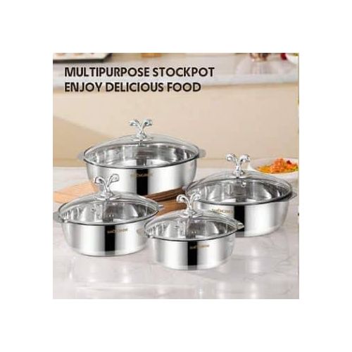 8 Piece Thick Stainless Steel Soup Pots With Glass Lids And Handle, High-Quality Noodle Pot, Multipurpose Pot For Serving Mixing Bowls , Sauce Pans Suitable For Gas Stove And Induction Cooker Seafood 