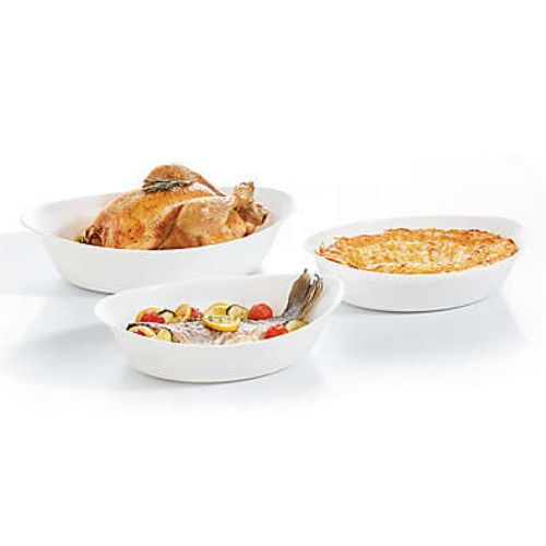 Luminarc 3 Piece Smart Cuisine Oval Oven Baking Dish Set, White