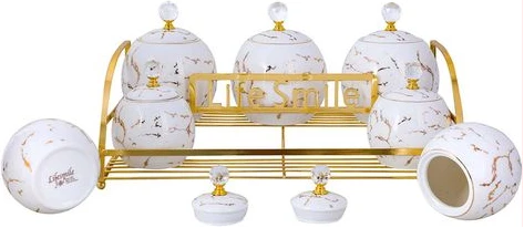 Life Smile 7 Piece Ceramic Sugar Bowl Coffee Tea Canister Storage Containers - White.