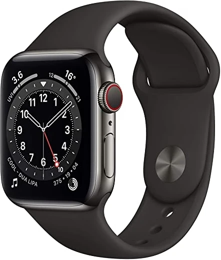 New Apple Watch Series 6 (GPS + Cellular, 40mm) - Graphite Stainless Steel Case with Black Sport Band