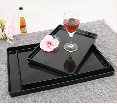 3 Pieces Of Melamine Dinner Serving Trays Platters-Black