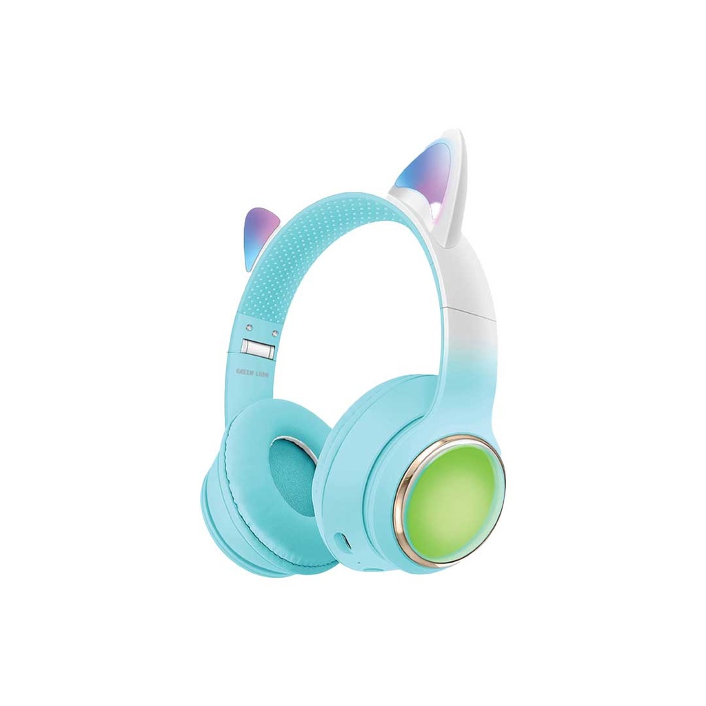 Green Lion GK-400 Kids Wireless Head Phone Bluetooth Gaming Gamer Foldable Cat Headphones with LED Light Up,Wireless Earphone for Children Compatible Smartphone Laptop PC For nline Distant Learning