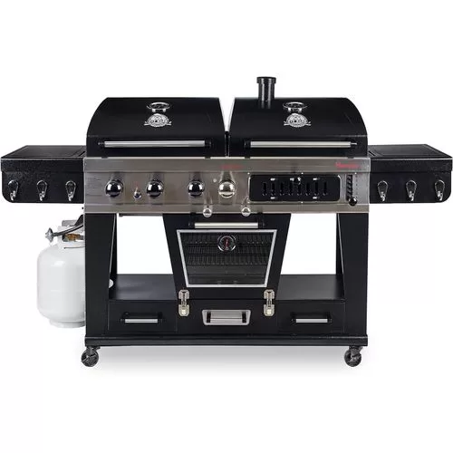 Ultimate 4-in-1 LP Gas ,Charcoal Combo Barbecue Grill With Electric Smoker -Black
