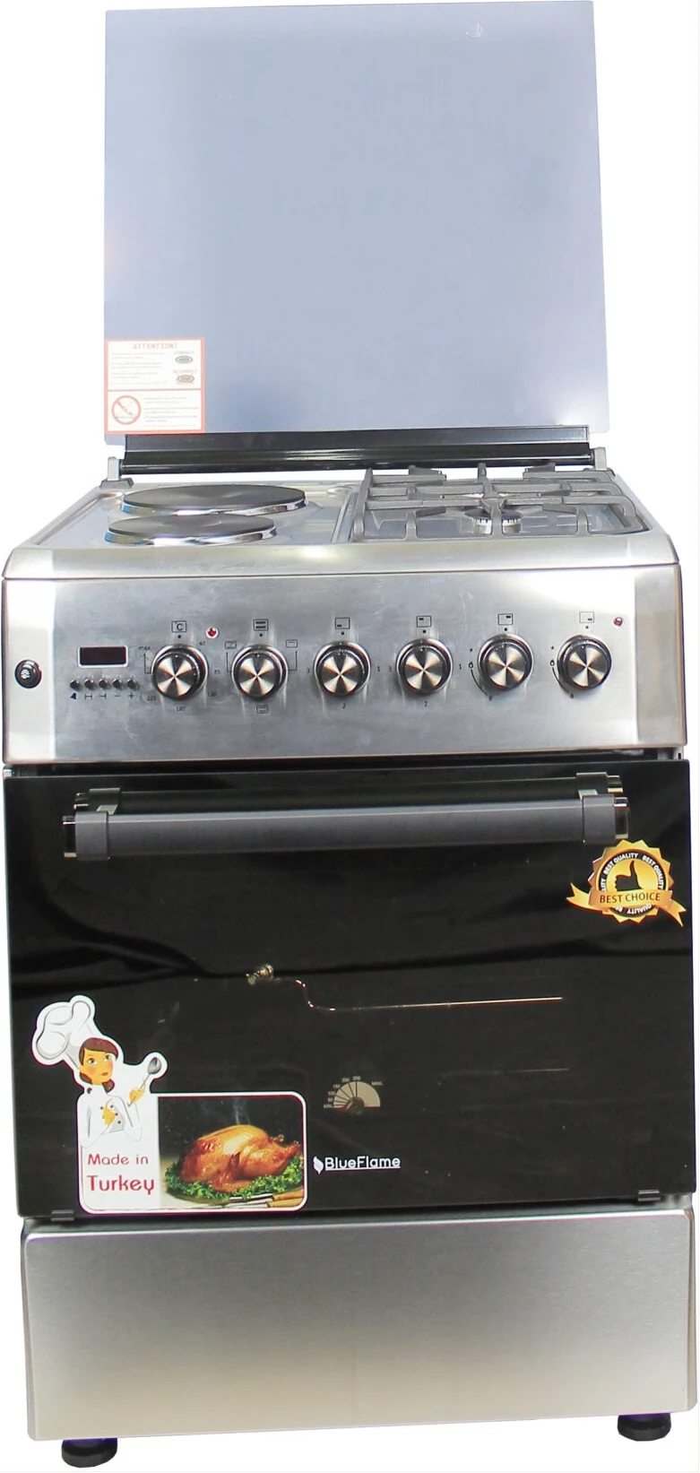 Blueflame 60x60cm Diamond Cooker; 2 Gas and 2 Hotplate D6022ERF; Electric Oven & Grill, Digital Timer, Oven Lamp, Rotisserie, Auto Ignition