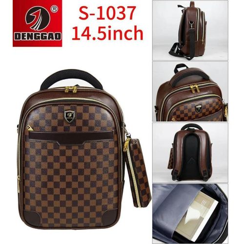 DENGGAO 14.5 Inch Lightweight Classic Design Waterproof PU Leather School Laptop Backpack For Business Knapsack Bag And Trip Travel Hiking Outdoors Camping - Multicolor