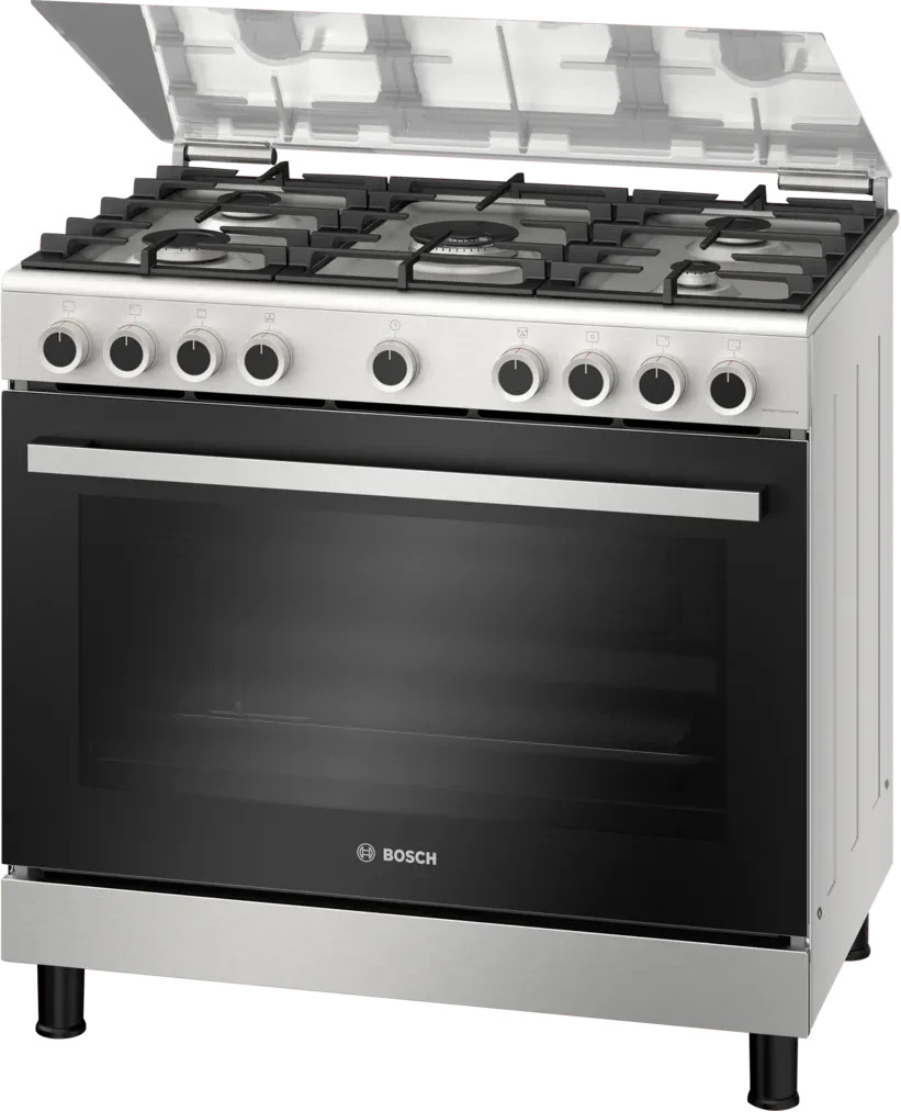 BOSCH Full Gas Cooker 90x60cm 5 Gas Burners + Gas oven & Grill, Rotisserie, Oven Fan, Automatic Ignition, HGVDF0V52S