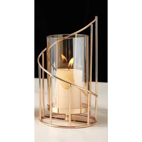 Geometric Pillar Candle Holder Decorative Candle Stand Metal Tea Light Hold Centerpiece (Spiral) with Removable Glass Cover, Golden Candlestick Flower Vase Votive Holder Centerpiece for Home Table Hom